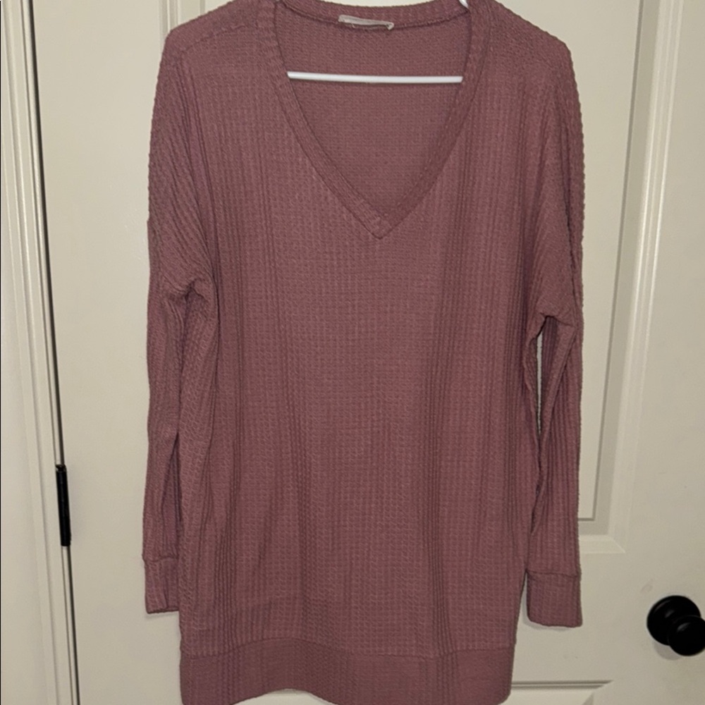 Zenana Outfitters Pink V-Neck Sweater Soft Knit